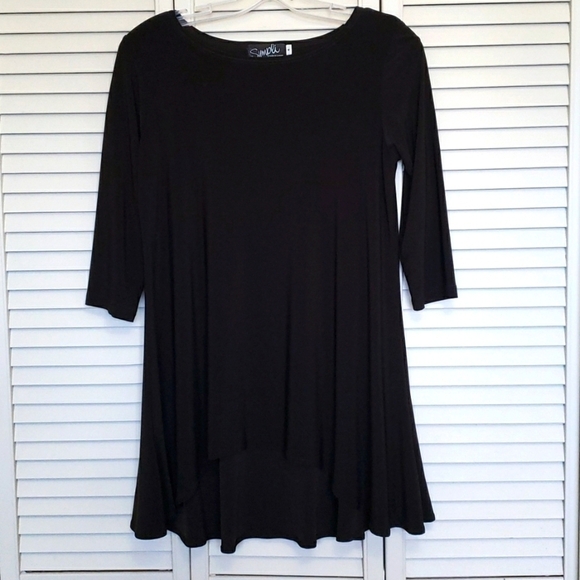 Sympli Stretch Jersey Knit Long Length Tunic Top, 3/4 Sleeve, Dark Brown, Size 4 - Picture 2 of 9